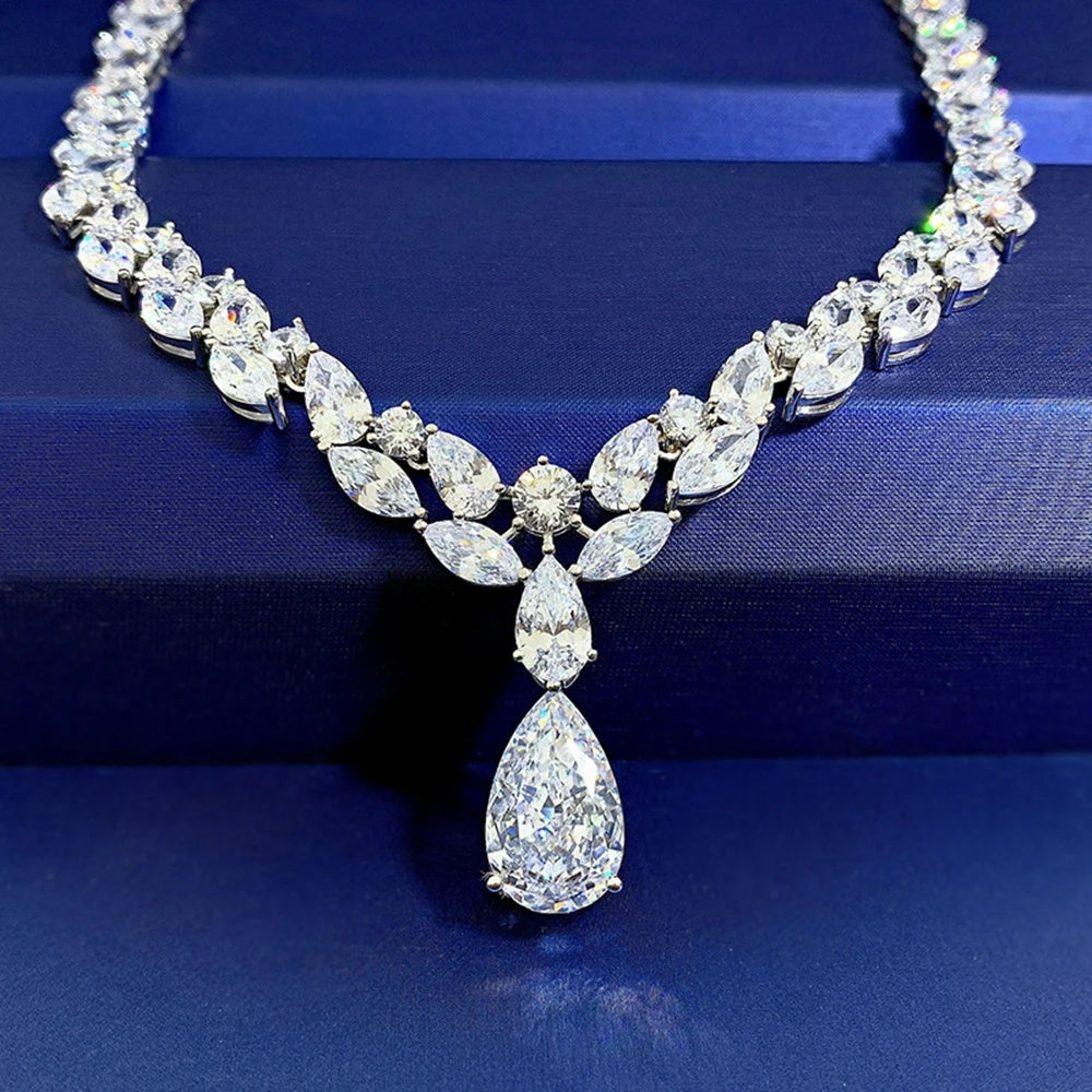 PuBang Fine Jewelry Solid 925 Sterling Silver Pear Created Moissanite Luxury Pendant Necklacefor Women Party Gifts Wholesale