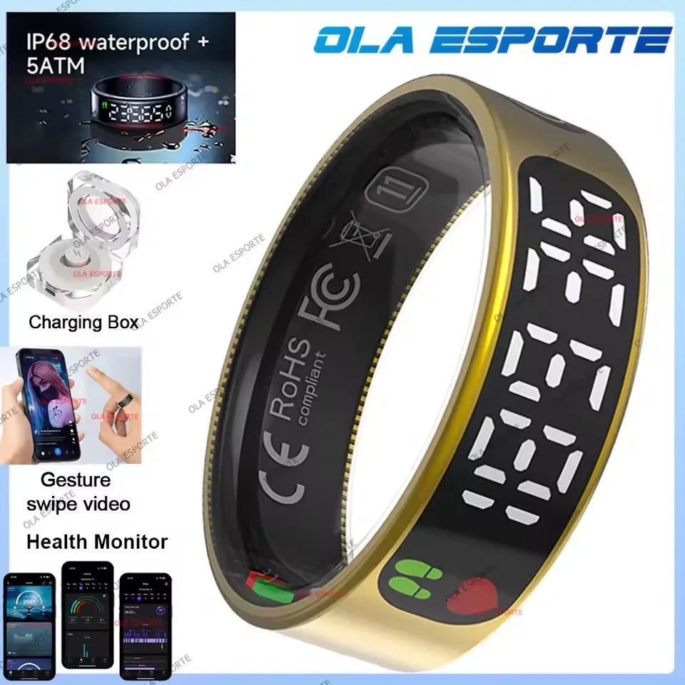 2026 New Sr08 Smart Ring LED Display Screen and Touch, Men Women, Heart Rate Health Monitoring, 5ATM Waterproof Sports Smartring