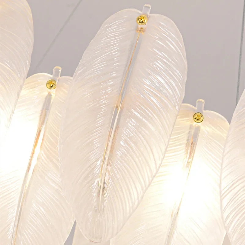 Luxury Villa Led Chandelier Feather Glass Gold Metal for Living Dining Table Room Bedroom Pendant Lights Home Decor Lustre Lamp