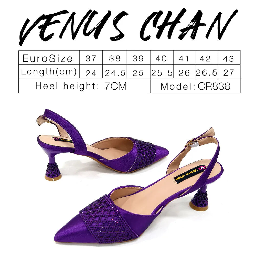 Nigerian Women Heel Party Ladies Italian Design Shoes And Bags Set Decorated with Rhinestone Handbag Wedding Party