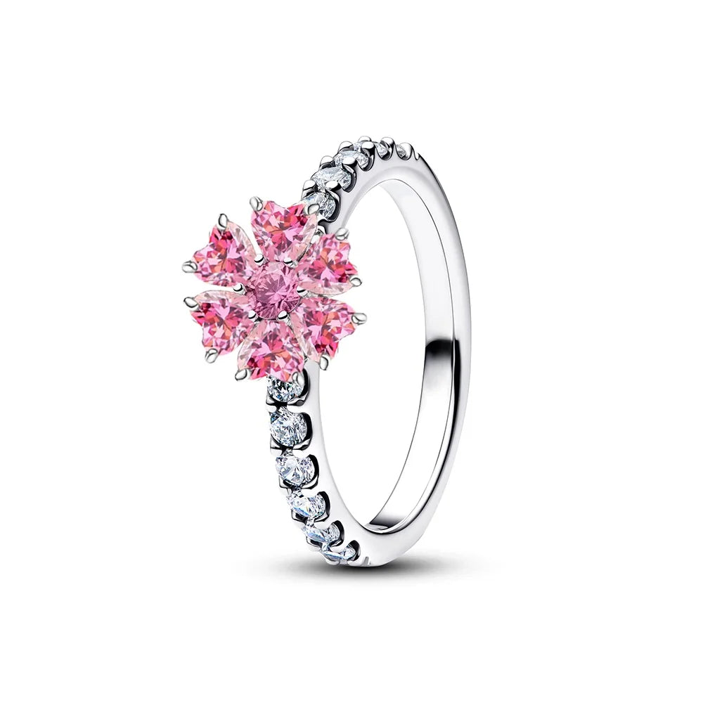 Luxury Original 925 Sterling Silver Heart Bow Pearl Flower Four Leaf Clover Ring fit Women's Fine Jewelry Valentine's Day Gifts