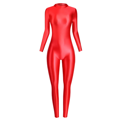 MJINM Sexy Shiny Bodysuit Tight-fitting Oil Smooth Back Zipper Overalls Yoga Zentai Suits Casual Sport Tights Catsuit Jumpsuits