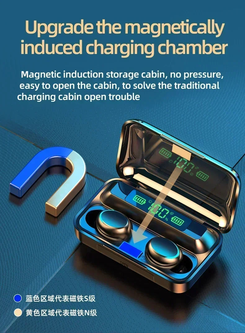 New Bluetooth Headphones 9D Stereo High Bass Sport Earphones Handfree Touch Control Tws Wireless Earbuds Headset