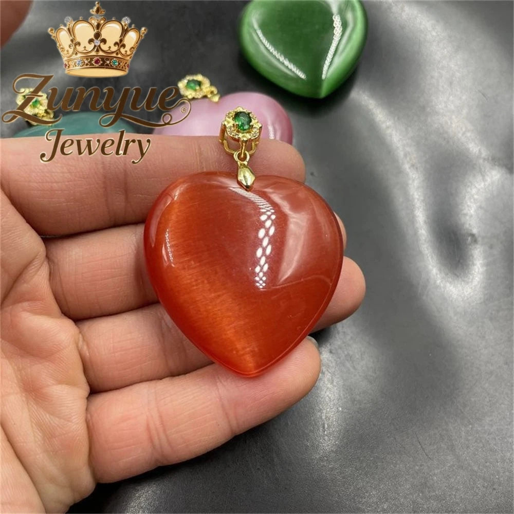 Natural Colorful Cat's Eye Stone Pendant Necklace Elegant Fashion Daily Wear Luxury Quality Fine Jewelry For Women Unisex Gift