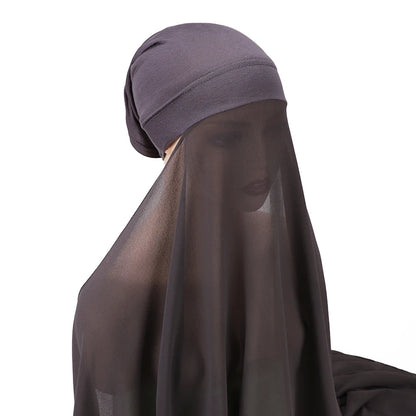 Muslim Women Bonnet + Chiffon Shawl Instant Under Scarf Cap Islam Inner Scarf Headband Stretch Hijab Cover Headwrap Turbante