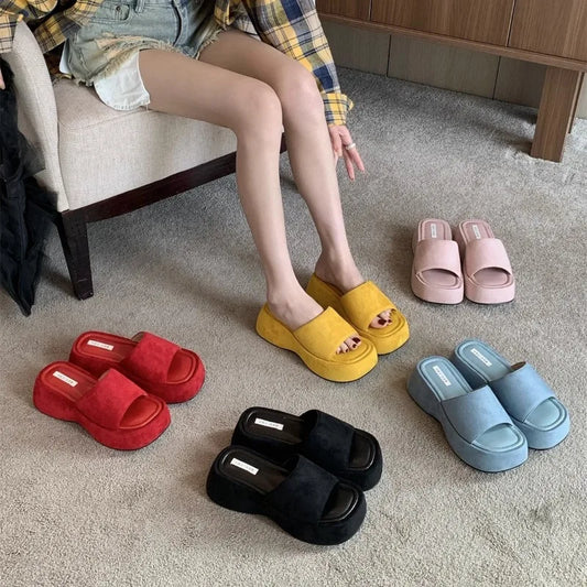 Women Platform Slippers Fashion Wedge Heeled Sandals Luxury Suede Casual Slides Summer New Beach Shoes for Women Sandalias Mujer
