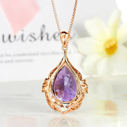 Natural Deep Purple Amethyst Pendant 18K Gold Plated Colored Gemstone Material Fashionable Jewelry Diamond Necklace