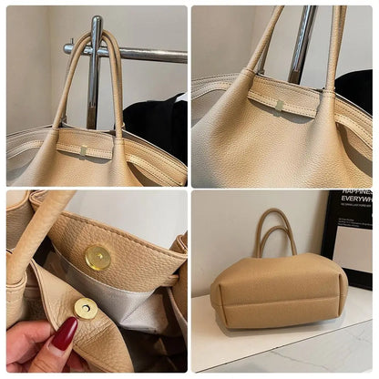 Luxury Lychee Pattern Underarm Shoulder Bags Solid Color PU Leather Women's Handbags Large Capacity Tote Bag Travel