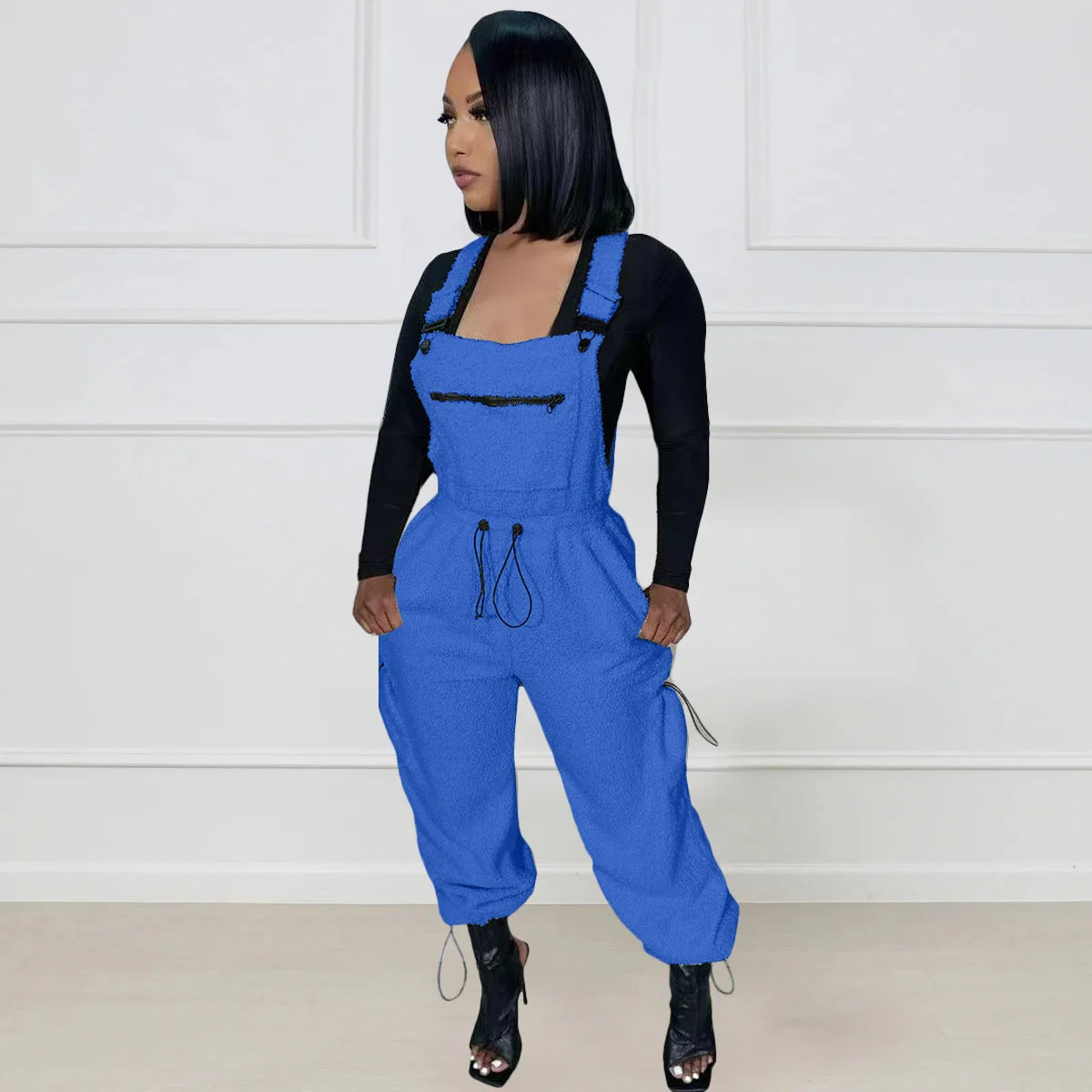 Lace Up Jumpsuit Women One Piece Jumpsuits Fur Rompers High Waist Spring Autumn Pants Mom Overalls Playsuits Elegant Pink