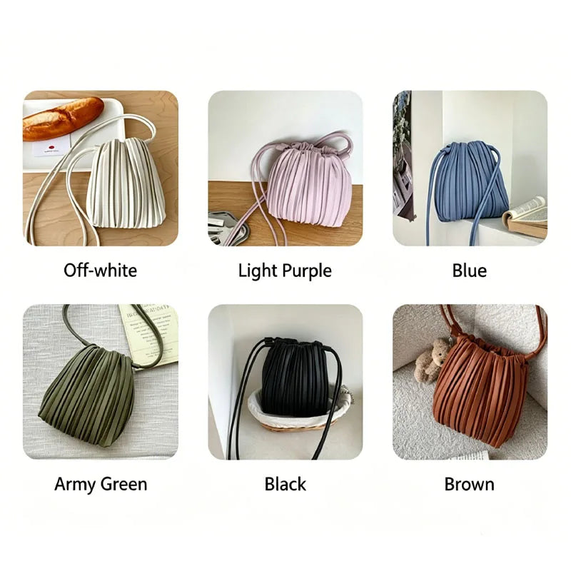 PU Leather Small Square Crossbody Bags for Women 2026 New Fashion Pleated Versatile Phone Shoulder Bag Korean Luxury Handbags