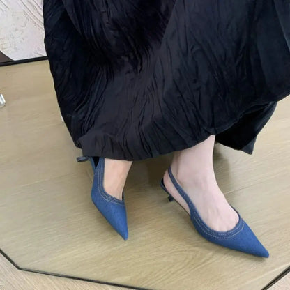 Bailamos Brand New Women Sandals Fashion Pointed Toe Shallow Slip On Ladies Elegant Slingback Shoes Med Heel Pumps Shoes Mujer