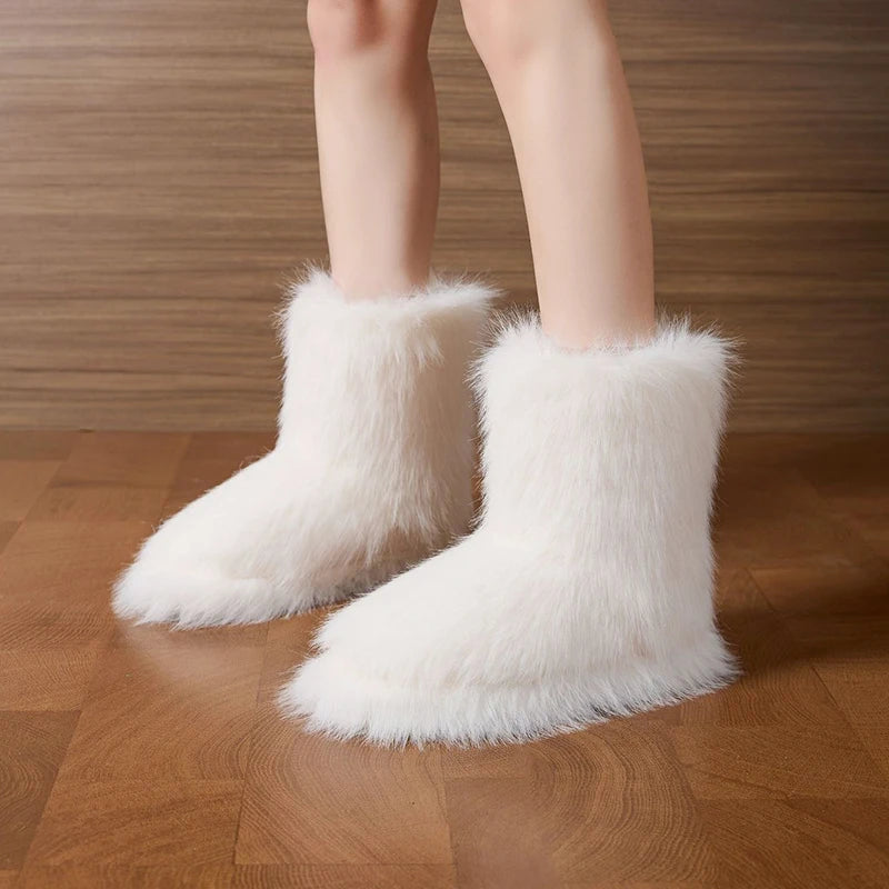 Winter Fluffy Ankle Boots Female Casual Plarform Women's Shoes Plush Luxury Designer Indoor Outdoor Fuzzy Fur Snow Booties Trend