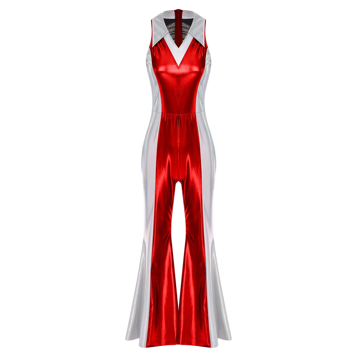 70s 80s Disco Costume Women's Streetwear Jumpsuit Shiny Clubwear Flared Long Pants Rompers Flares Metallic Hippie Party Outfit
