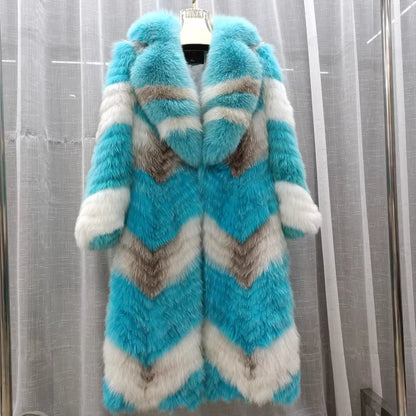 2025 Women's Real Fox Fur Winter Coat X-Long Natural Fluffy Luxe Jacket Streetwear Fashion