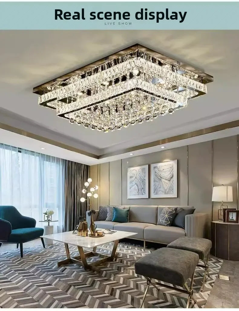 Modern Luxury Crystal LED Chandelier For Living Room Bedroom Dining Room Kitchen Ceiling Lamp Silver Chrome Remote Control Light