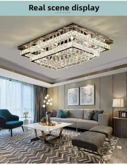 Modern Luxury Crystal LED Chandelier For Living Room Bedroom Dining Room Kitchen Ceiling Lamp Silver Chrome Remote Control Light