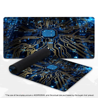 Large Gaming Mouse Pad Futuristic Tech Circuit Board Neon Chip XXL Non-Slip Rubber Keyboard Deskmat Electronic Office Table Mat