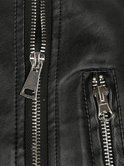 Nerazzurri Spring Autumn Loose Black Faux Leather Jacket Women with Lace Long Sleeves Zipper Belt Luxury Elegant Fashion 2022
