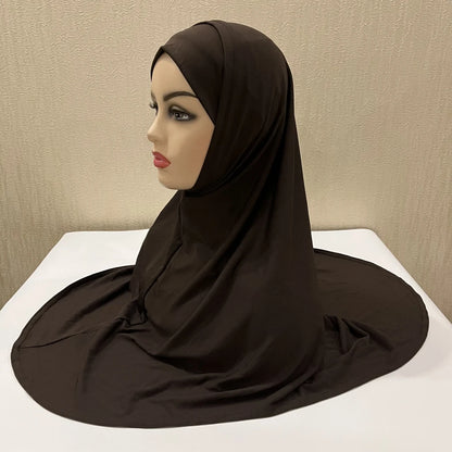 H292 Plain Two Pieces Large size muslim hijab with chin part top quality amira pull on islamic scarf hot sell headscarf