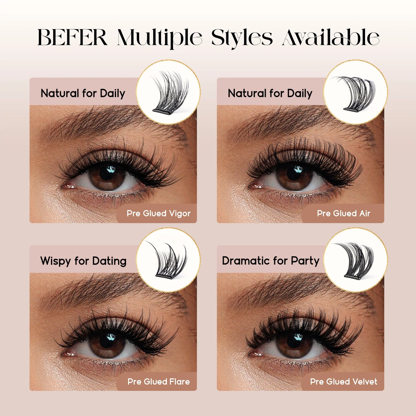Befer Self-Adhesive Lash Clusters No-Glue Manga Eyelashes 120 Pcs Clusters Lashes Natural Makeup Fluffy False Eyelashes Supplier