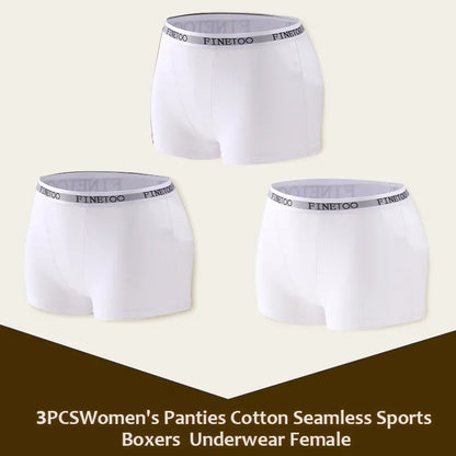 3Pcs Women's Cotton Boxers Panties Seamless Sports Underwear Female Solid Color Briefs Lingerie Intimate Underpant Finetoo S-XXL