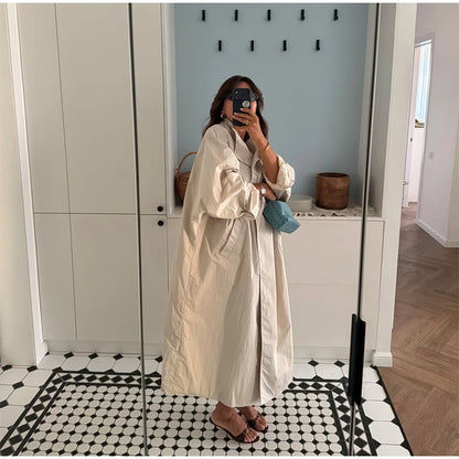 Women Black Long Solid Color Trench Coat Stand Collar Loose Drop Shoulder Single-breasted Windbreaker Lady Commute Outing Wear