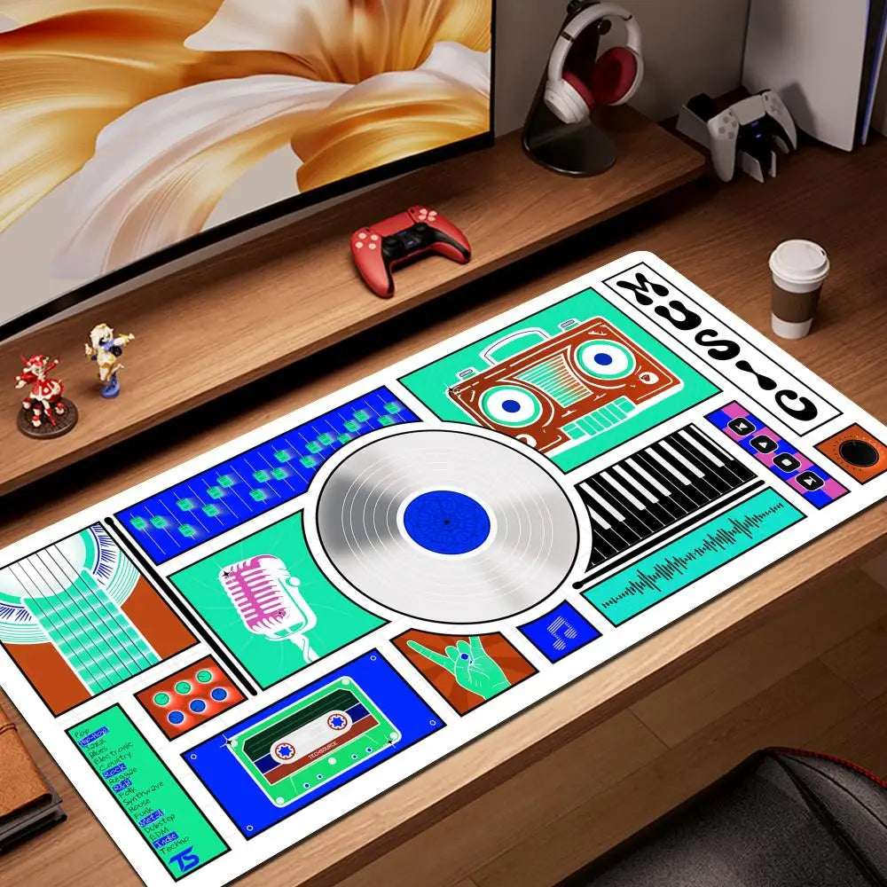 HYBXAXC Audio Cassette Large Mouse Mat Art Mousepad Big Rubber Base Mouse Pad Music Deskpad Extended Mat 400x900 Office Tablepad