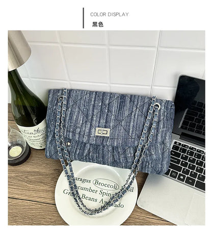 Korean Brand Shoulder Bag 2026 New Denim Side Bags for Women Ladies Crossbody Solid Fashion Chain Designer Daily Commuter City