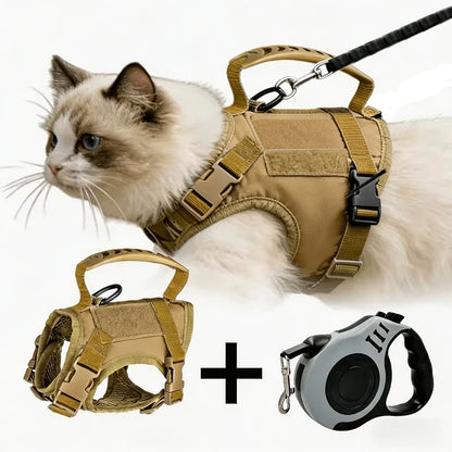 Escape Proof Cat Harness with Retractable Leash Set Adjustable Vest Harness with Handle for Outdoor Walking for Kitten Small Dog