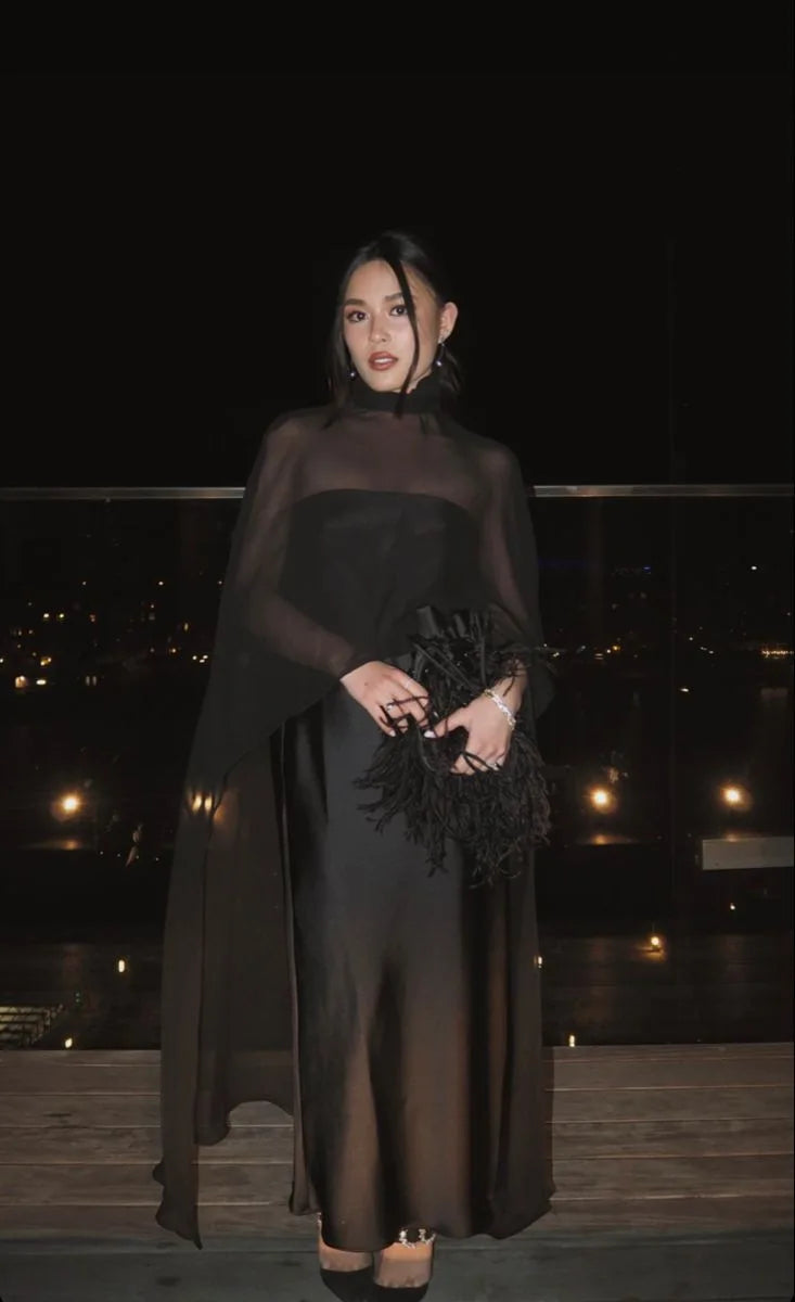 Vintage Women's Poncho Chiffon Transparent Cape For Women Elegent Sheer Mesh Shawl Wraps Long Tail Cocktail Party Shoulder Cape