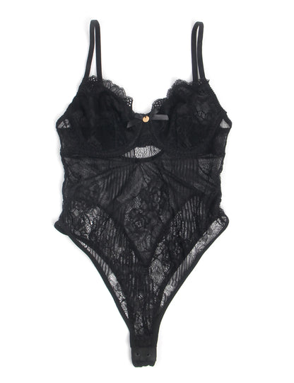 Comeondear Sexy Lace Bodysuits Black See Through Hot One Pieces Bodycon Lingerie Women's Clothes Outfit Pajama Elegant Jumpsuits