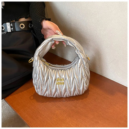 Fashion Pleated Cloud Shoulder Bags for Women Removable Shoulder Strap Crossbody Bag PU Handbags Ladies Shopping Small Bag Purse