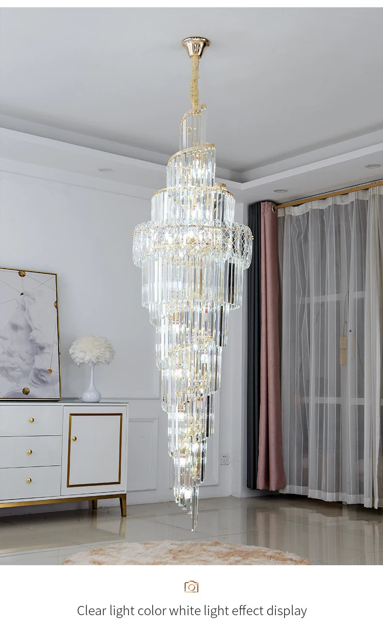 Light Luxury Large Chandelier Spiral Staircase Chandelier Luxurious And Atmospheric Duplex Villa Hotel Lobby Chandelier