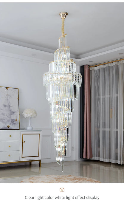 Light Luxury Large Chandelier Spiral Staircase Chandelier Luxurious And Atmospheric Duplex Villa Hotel Lobby Chandelier