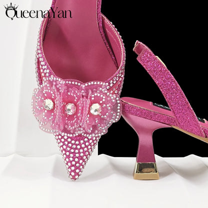 QueenaYan Elegant African-Inspired Evening Shoes and Handmade Clutch Set Pointed Toe High-Heel Women's Footwear and Matching Bag