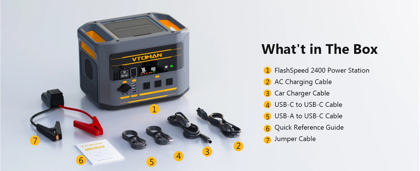 VTOMAN FlashSpeed 2400 Portable Power Station 2400W 1408Wh LiFePO4 Battery UPS Uninterruptible Power Supply,Max 600W Solar Input, Expandable to 2688Wh, 12 Devices Output, Car Jump Starter for Camping Home Emergency Backup Pow
