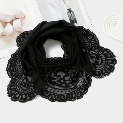 Women'S Lace Triangular Shawl, Breathable Floral Hollow Out Outerwear, French Retro Scarf, Commute Wedding All-Match