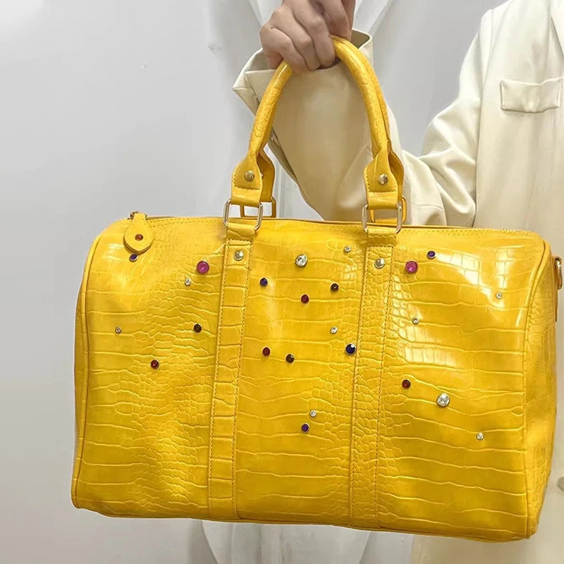 Luxury Large-capacity Travel Handbag For Women Versatile Crocodile Pattern Crossbody Bag Fashion Diamond Design Commuter Bag