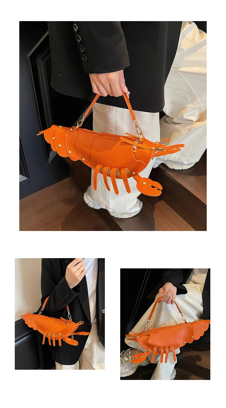 PU Zipper Commuting Crossbody Bags Lobster Shape Niche 2025 High Quality Ladies Bags Solid Color Rivet Fashion Shoulder Bags