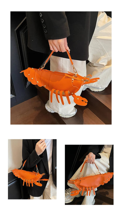 PU Zipper Commuting Crossbody Bags Lobster Shape Niche 2025 High Quality Ladies Bags Solid Color Rivet Fashion Shoulder Bags