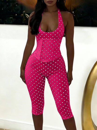 Sexy Backless Dot Print Jumpsuit Women Summer One Pieces Bodycon Jumpsuits Rompers Club Birthday Party Outfits Fashion Playsuit