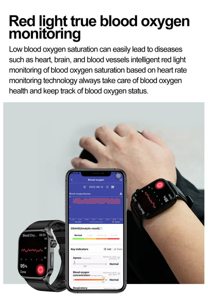 ET580 Smart Watch Men 2.04inch AMOLED Large Screen Bluetooth Call ECG Blood Pressure Oxygen Health Monitor SOS Smartwatch