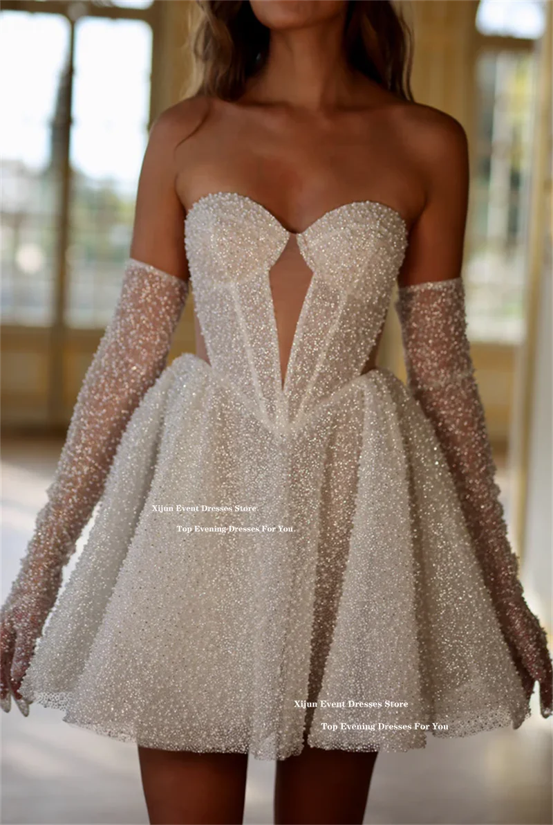Xijun Glitter Short Wedding Dresses Sweetheart Sleeveless A-Line Prom Gown Formal Event Cocktail Birthday Party Dress Customized
