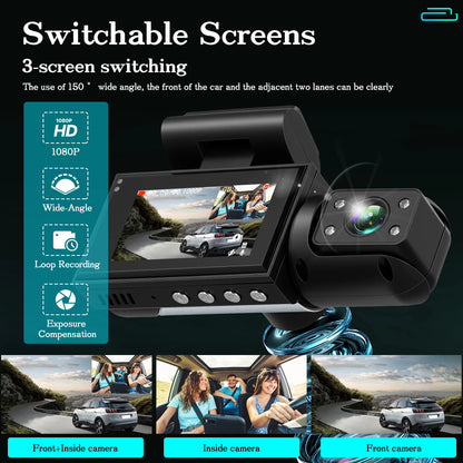 Podofo 3.16-inch 1080P Car Dash Cam With Four High-Definition Lenses, Including 480p Left Interior, Right Interior, And Rear View Cameras Loop Recording Car DVR Video Recorder