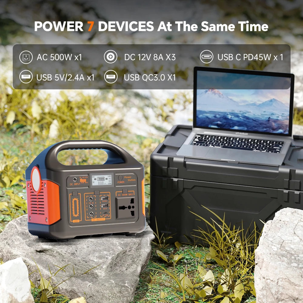 Gaiaray 300W 500W Portable Solar Generator 110V 460.8Wh LiFePO4 Battery  Power Station UPS Backup Power Bank  LED Light for Home Camping Outdoor Emergency Power