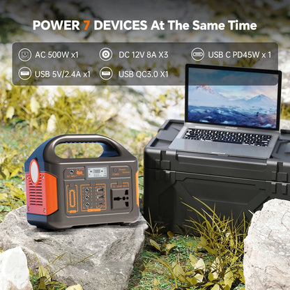 Gaiaray 300W 500W Portable Solar Generator 110V 460.8Wh LiFePO4 Battery  Power Station UPS Backup Power Bank  LED Light for Home Camping Outdoor Emergency Power