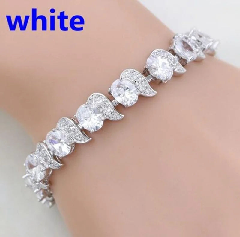 Natural Green Emerald White Topaz Silver Charm Bracelet Women Jewelry Fashion Accessories Gift For Her