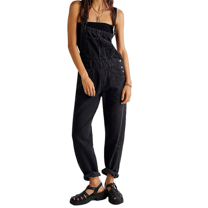 Denim Overalls Jumpsuit Rompers Women Blue Belted Hole Hollow Out E-girl Casual Work Pants Hot Y2k Jeans Long Pants Streetwear