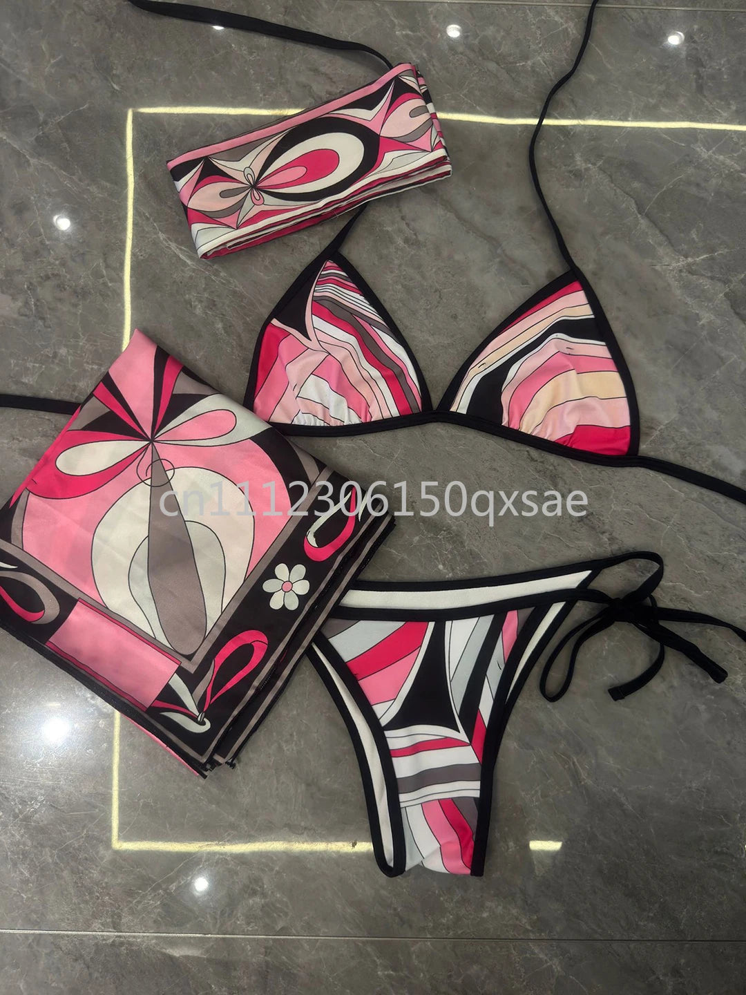 Classic Design Women's Headband Swimsuits with Letter Signature Logo Designer Brand Lady Sexy Scarf Swimsuits Beachwear