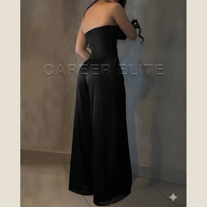 Women's Strapless Corset Top and Wide-Leg Pants Two-Piece Set Elegant Satin Jumpsuit for Evening Party Wedding Occasion Wear
